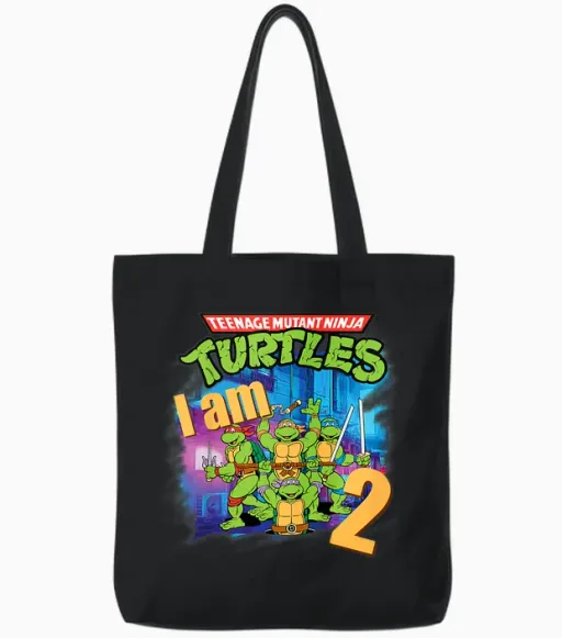 Mademark X Teenage Mutant Ninja Turtles - Kids Original Teenage Mutant Ninja Turtles Second Birthday 2 2nd Tote Bags - Black