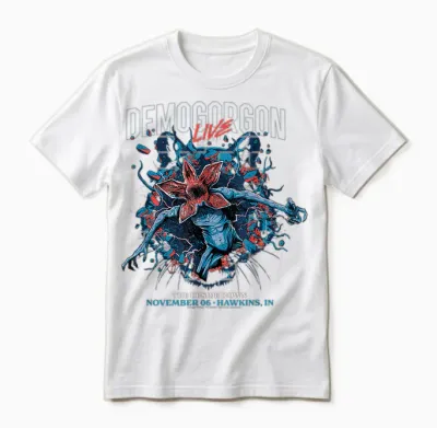 Stranger Things Demogorgon Live the Upside Down T-Shirt, Black Unisex T-Shirt - White