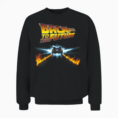 Back to the Future Delorean and Logo T-Shirt, Black Unisex Sweatshirt - Black