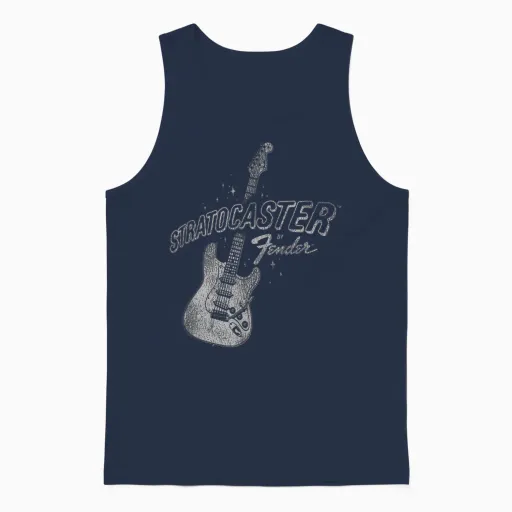Fender Stratocaster Sparkling Guitar Vintage Unisex Tank Top in Navy