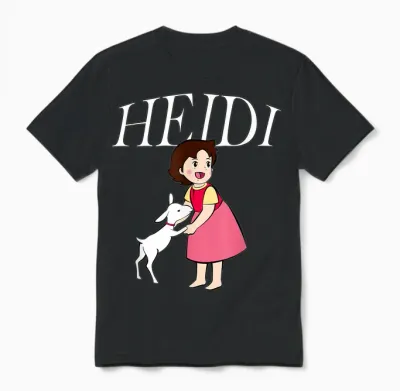 Heidi with Goat Cute Cartoon Tv Series with Logo T-Shirt, Black Unisex T-Shirt - Black