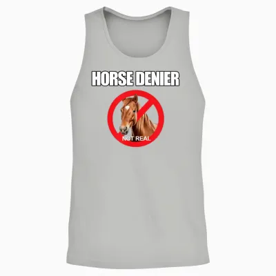 Horse Denier Classic Funny Horses Are Not Real T-Shirt, Black, S Unisex Tank Top - Ash
