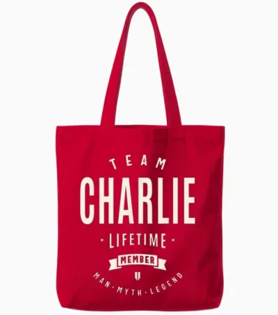Team Charlie Lifetime Member Funny Name Charlie Tote Bags - Red
