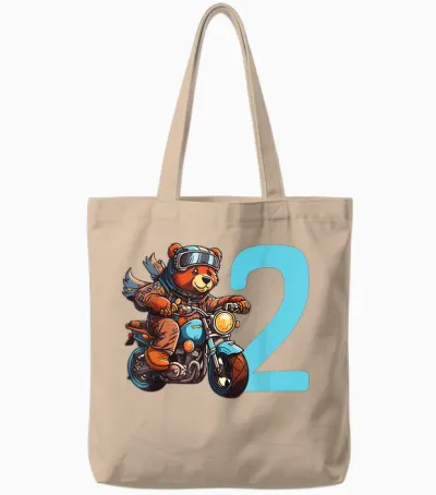 Kinder Geburtstag Bär Auf Motorrad 2 Jahre Junge Zahl Alter Tote Bags - Natural