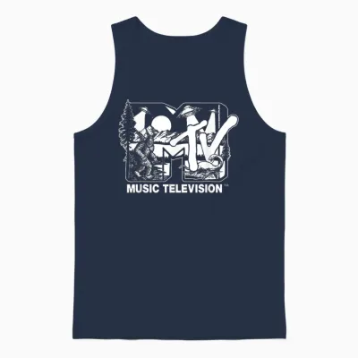 Mademark X Mtv - Cryptid-Filled Mtv Logo Feat. Bigfoot, Ufo, & Nessie Sketch Unisex Tank Top - Navy