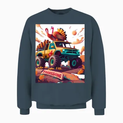 Monster Truck Turkey Thanksgiving Unisex Sweatshirt - Dark Heather