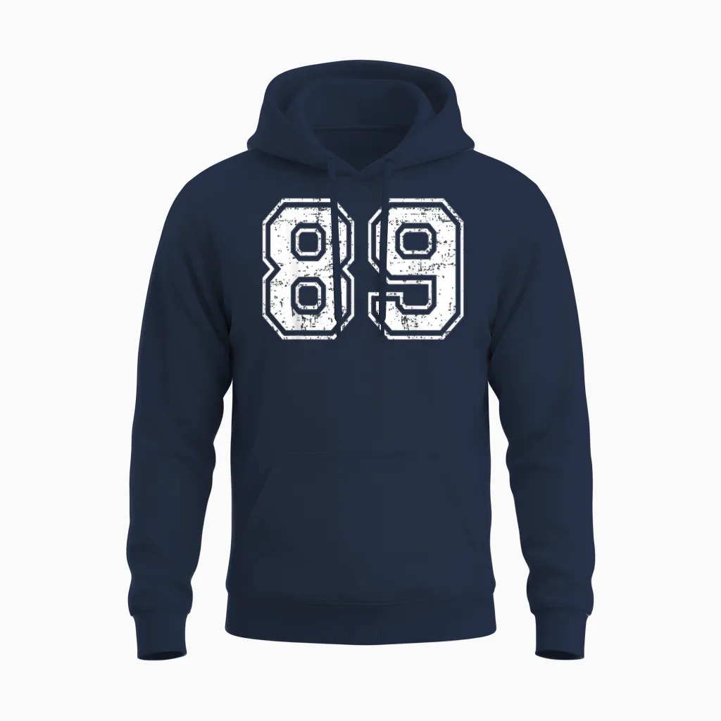 89 Matching Universitaire Grunge De Sports D'équipe Numéro Quatre-Vingt-Neuf Unisex Hoodie in Navy
