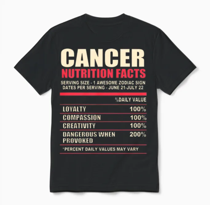 Funny Zodiac Sign Cancer Nutrition Facts Unisex T-Shirt in Black