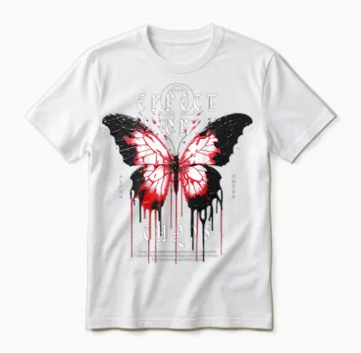 Y2k Hip Hop Backprint Streetwear Chaos Effect Butterfly T-Shirt, Black Unisex T-Shirt - White