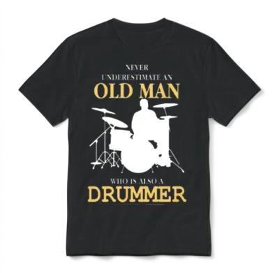 Old Man Drummer Unisex T-Shirt - Black