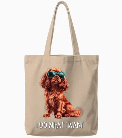 Ruby Cavalier King Charles Spaniel Long Sleeve, Black, S Tote Bags - Natural
