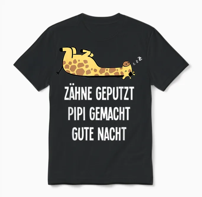 Teeth Geputzt Gute Nacht Giraffe Nightdress Sleepshirt T-Shirt, Black Unisex T-Shirt in Black