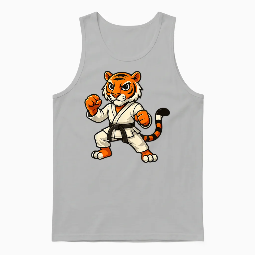 Tiger Karate Lustig Schwarzer Gürtel Jungen Mädchen Kinder Unisex Tank Top in Ash