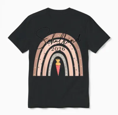 Schulkind 2026 Regenbogen Schultüte, Einschulung Mädchen Unisex T-Shirt - Black