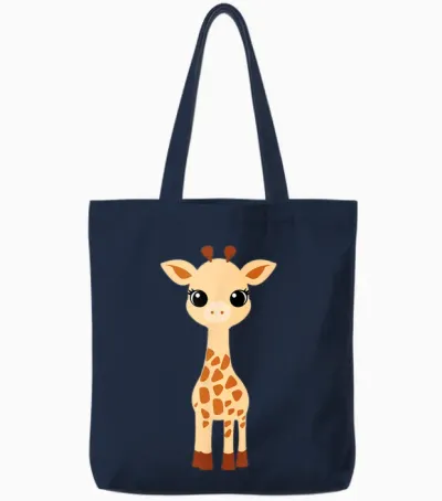 Cute Animal Giraffes Little Kid Humor Baby Giraffe T-Shirt, White, S Tote Bags - Navy