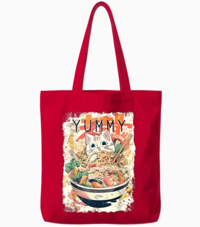 Ramen Nudeln Katze Japan Y2k Kawaii Retro Katzen Manga Anime Tote Bags - Red