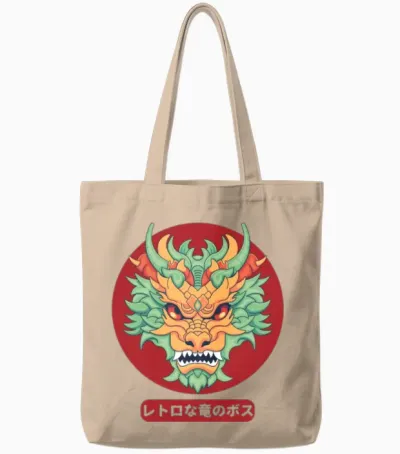 Retro Dragon Boss Tote Bags - Natural