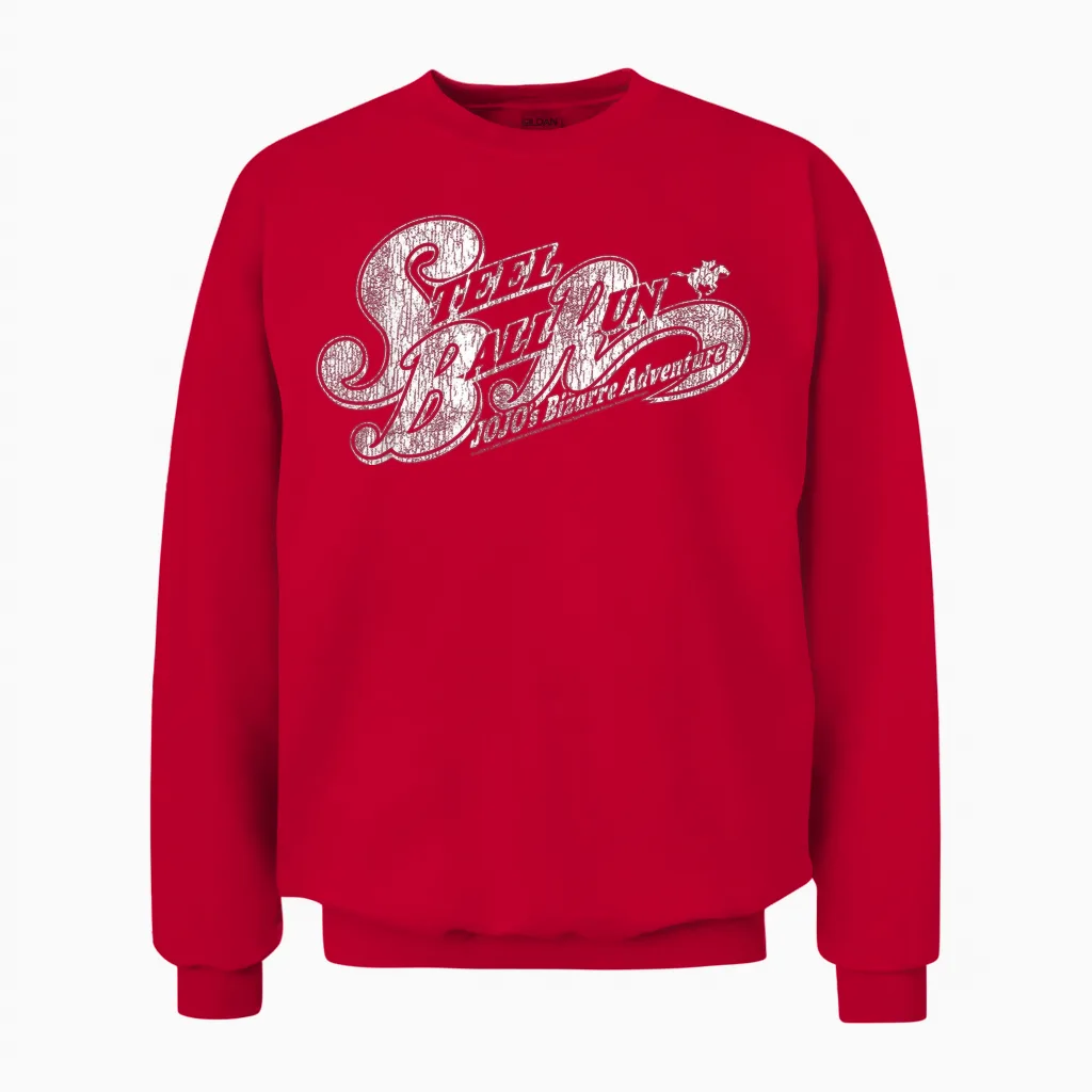 Steel Ball Run Distressed White Show Logo Anime Unisex Sweatshirt in Red