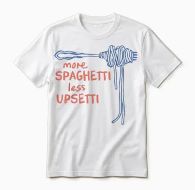 Spaghetti Graphic Funny Food Humour T-Shirt, White Unisex T-Shirt - White