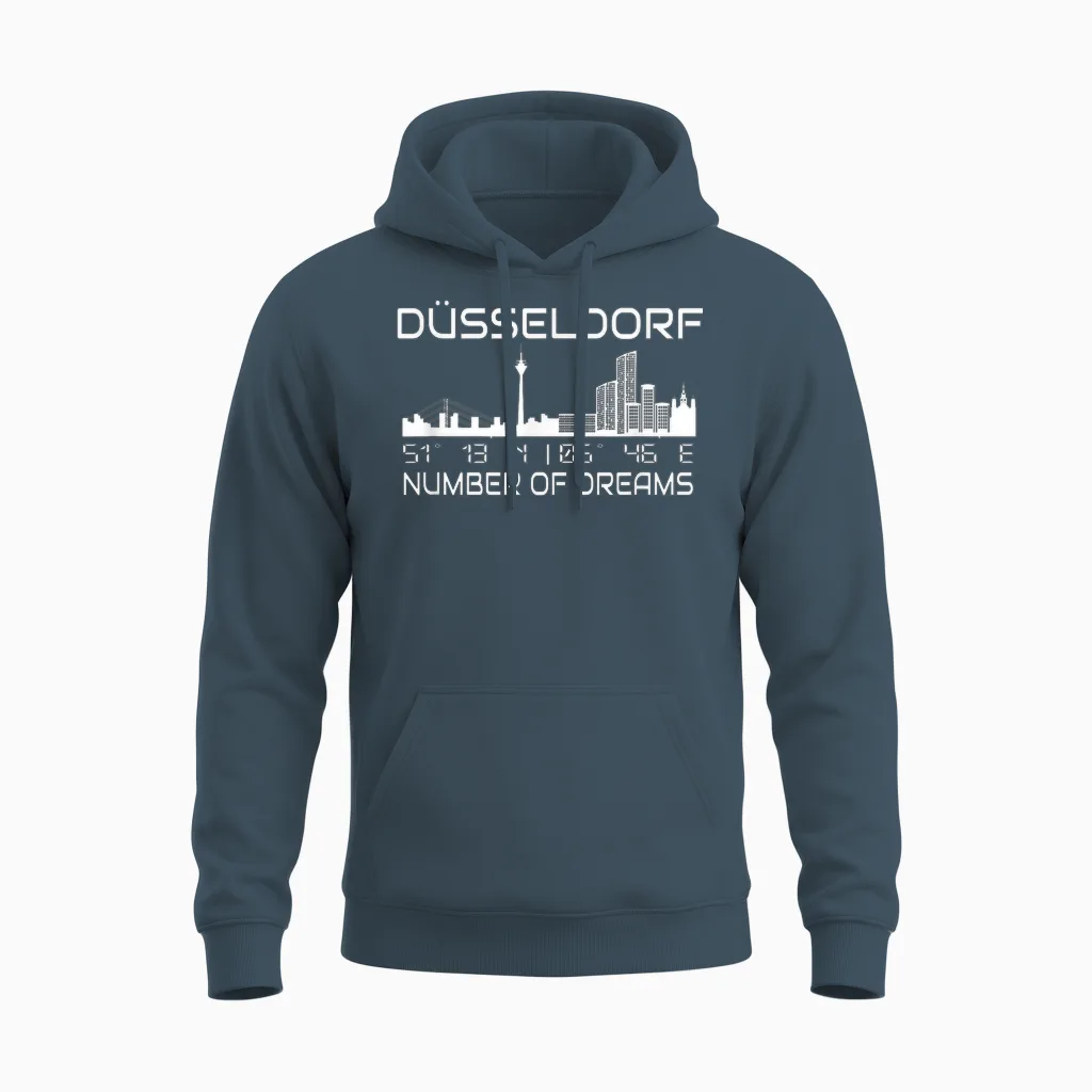 Skyline Düsseldorf Koordinaten Gps Geographie Silhouette Unisex Hoodie in Dark Heather