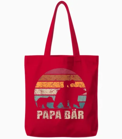 Papa Bear 2 Children's Father's Day Double Dad of Two Children's T-Shirt, Black Tote Bags - Red
