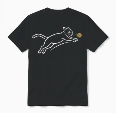 Chat Pickleball Drôle Minimaliste Ligne Poursuite Balle Fans Unisex T-Shirt - Black