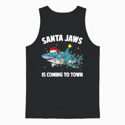 Santa Jaws Shark Christmas Lights Merry Sharkmas Xmas Boys Unisex Tank Top - Black