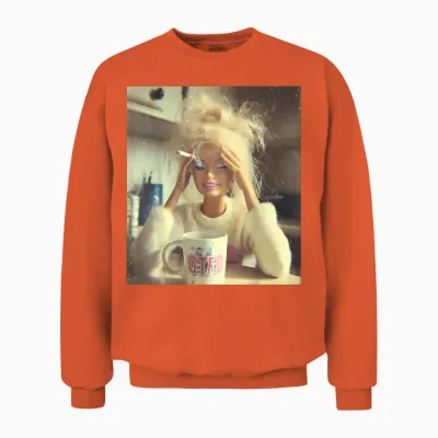 Funny Doll Face Sarcastic Doll Smoking Y2k Unisex Sweatshirt - Orange