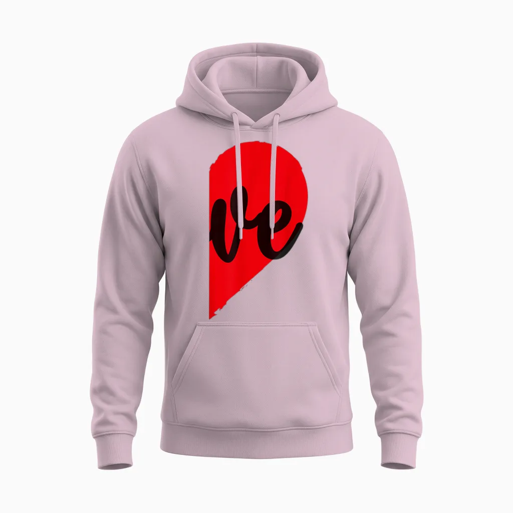 Couple Half Heart Love Funny Valentine's Day Women Men Adult Unisex Hoodie in Light Pink