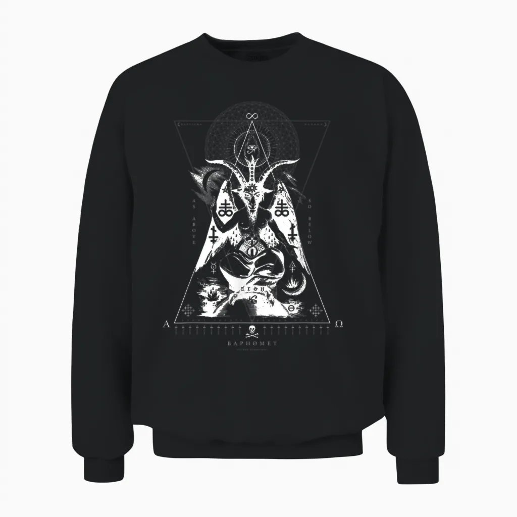 Baphomet - as Above So Below - Occult Sacred Geometry T-Shirt, Black Unisex Sweatshirt in Black