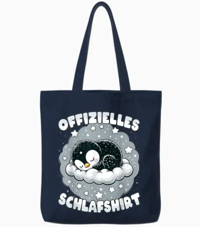 Official Sleep Shirt Penguin Pyjamas Cute Sleep T-Shirt, Black Tote Bags - Navy