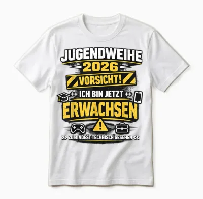 Jugendweihe 2026 Vorsicht Ich Bin Jetzt Erwachsen Unisex T-Shirt - White