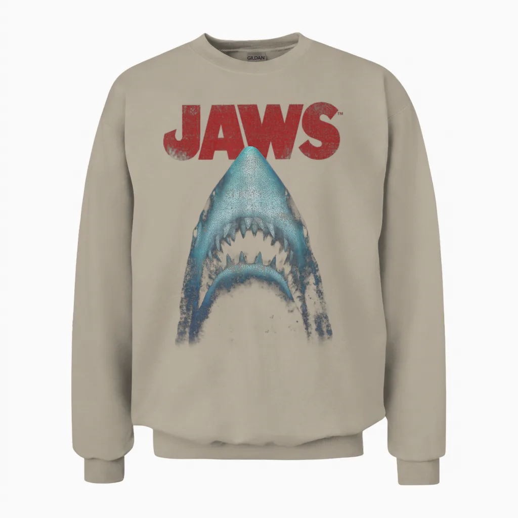 Jaws Classic Movie Poster Close-Up Unisex Sweatshirt in Sand