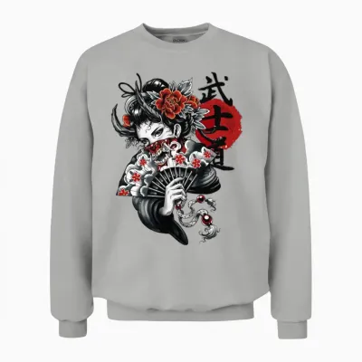 Japanese Geisha Girl Unisex Sweatshirt - Ash