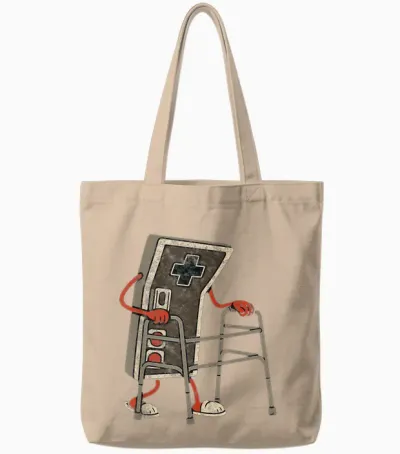 Retro Video Game Controller with Walker Funny Gamer Gaming Tote Bags - Natural