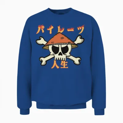 Skull with Straw Hat (a Pirates Life in Japanese) Unisex Sweatshirt - Royal