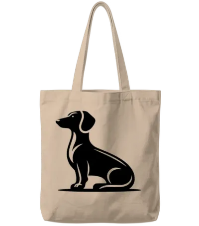 Simple Dog Motif Hunting Dog Silhouette Tote Bags - Natural