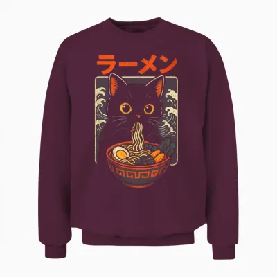 Ramen Nudeln Katzen Japan Y2k Kawaii Retro Unisex Sweatshirt - Maroon