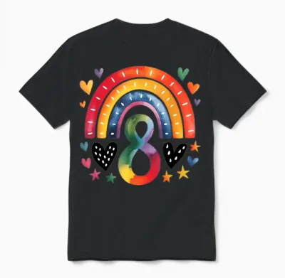 Ich Bin Schon Echt - Rainbow 8th Birthday Girl's T-Shirt, White Unisex T-Shirt - Black