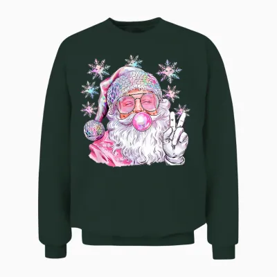 Vintage Retro Santa Christmas Pink Sunglasses Bubble Gum Unisex Sweatshirt - Forest