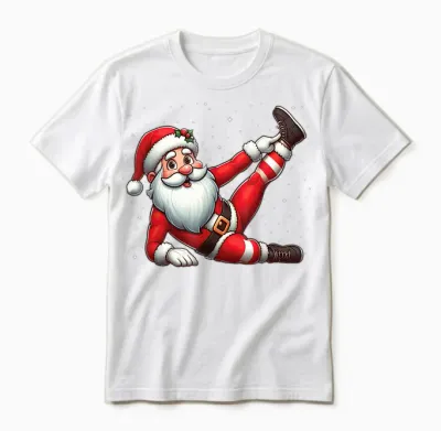 Santa Claus Exercise Gym Fitness Training Christmas Snow T-Shirt, Black, S Unisex T-Shirt - White
