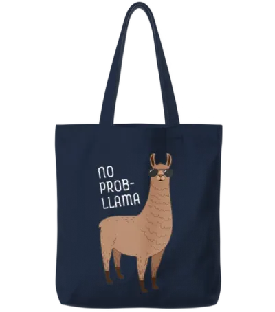 No Prob-Llama | Cool Llama with Sunglasses Design Tote Bags - Navy