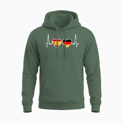Spanien Deutschland Vintage Herzschlag Flagge Spanier Unisex Hoodie - Military Green