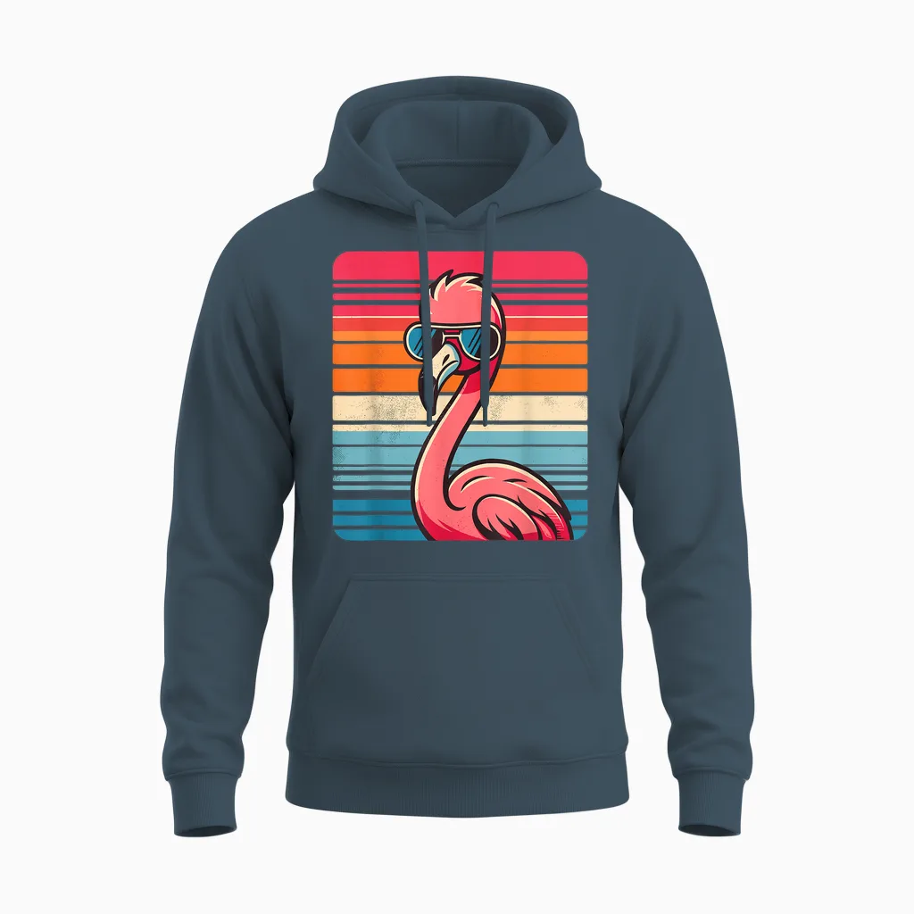 Cooler Retro Flamingo in Sonnenbrille 70er 80er 90er Lustiger Flamingo Unisex Hoodie in Dark Heather