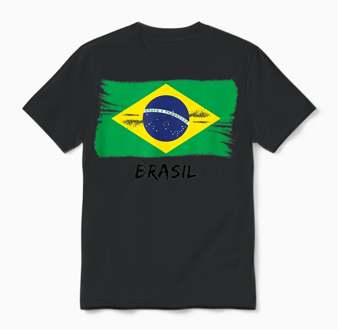 Brazilian Flag Brazil T-Shirt, White, S Unisex T-Shirt in Black