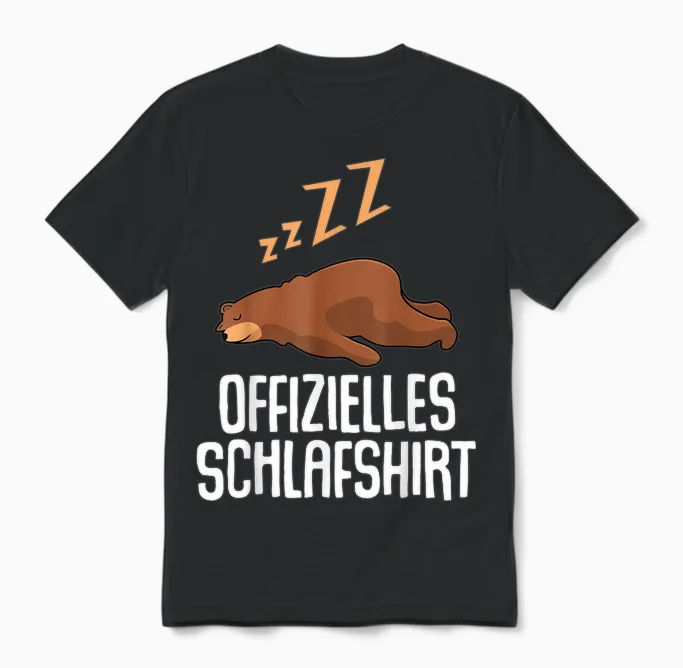Offizielles Schlafshirt Herren Bär Bären Lustig Geschenk Fun Unisex T-Shirt in Black