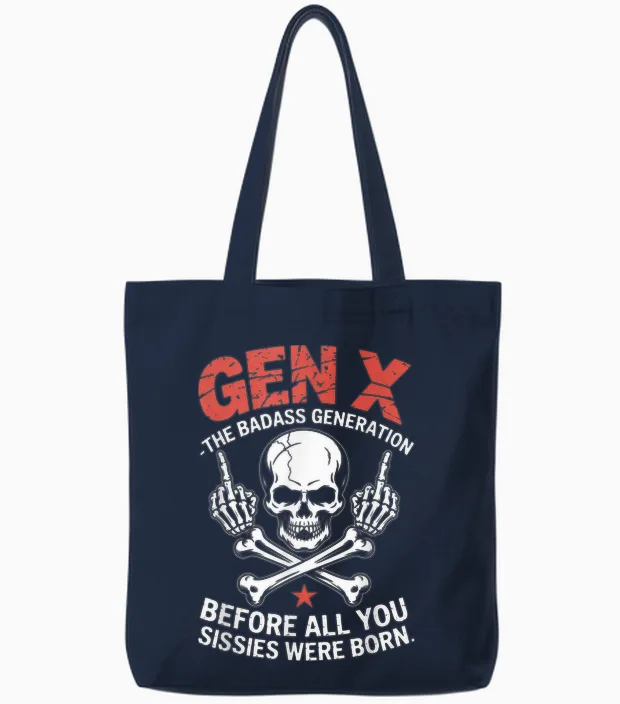 Gen X the Badass Generation Skull Major Tote Bags in Navy