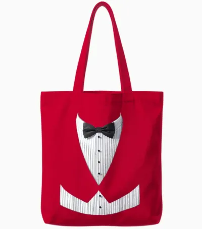 Tuxedo, Costume, Frac, Bowtie, Vest, Fake Tuxedo T-Shirt, Black, S Tote Bags - Red
