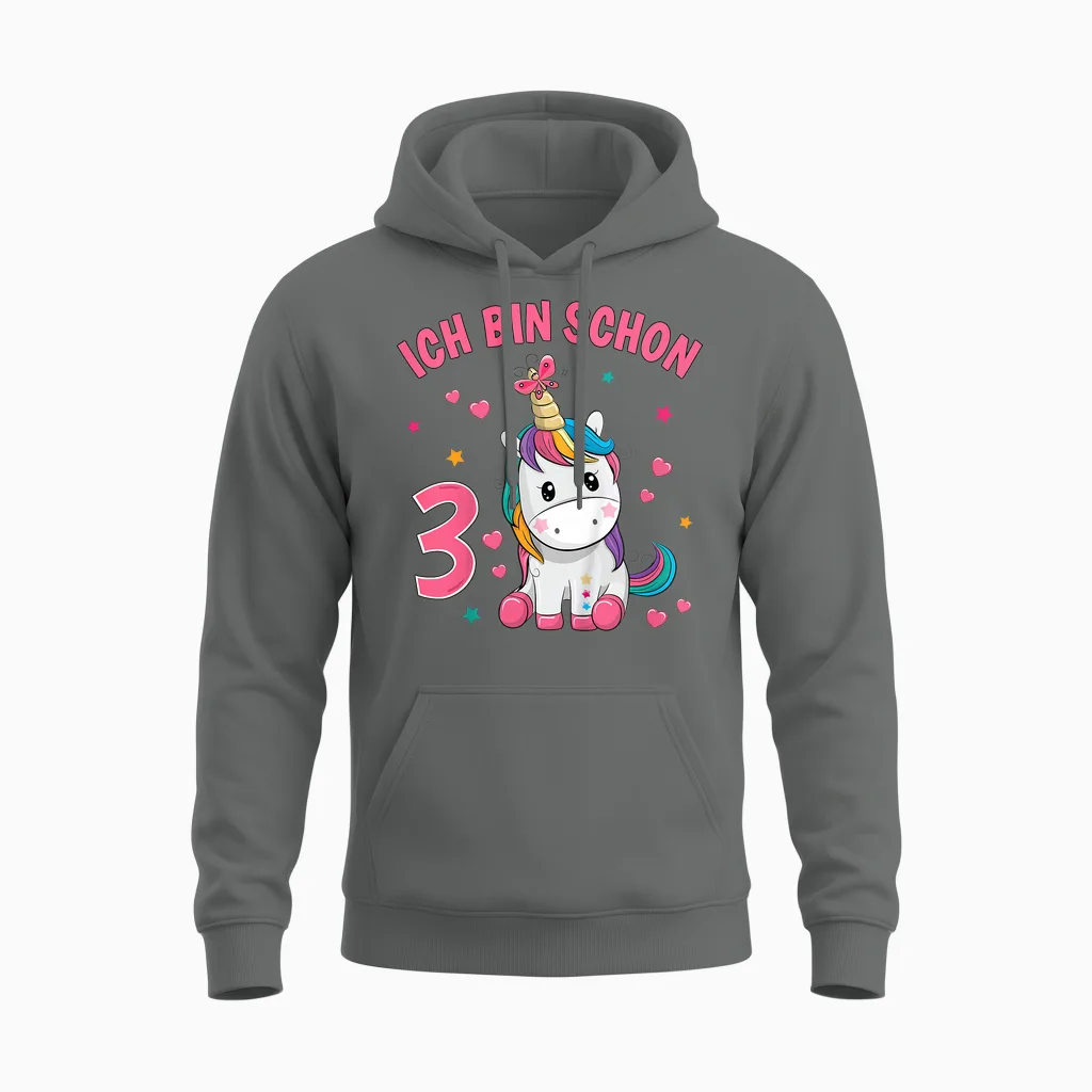 3 Jahre Alt 3 Geburtstag Mädchen Einhorn Geschenke Unisex Hoodie in Graphite Heather