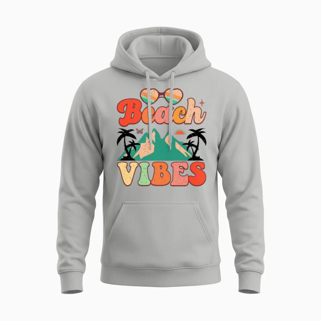 Retro Groovy Beach Vibes Summer & Gift Unisex Hoodie - Ash